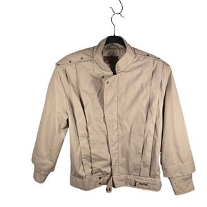 Vintage Jordache Tan Pleated Bomber Jacket 80s Lightweight Khaki Zip Mens 38